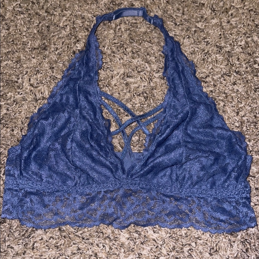 Lace Halter Bralette in Blue